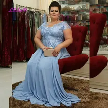 Abito lungo per la madre della sposa in Chiffon di pizzo blu cielo Plus Size maniche corte abiti da sera per occasioni formali Morther of Groom