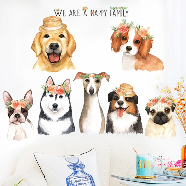 

Personality Dog Wall Sticker Poster Animal Nursery Pet Shop Cartoon Kids Room Decorations Self-Sticking Wall Decor Wallpaper