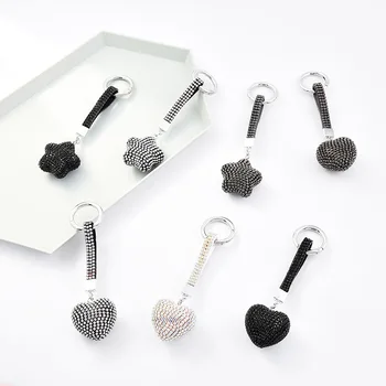 

TEH Zircon Key Chain Heart Pentagon Pendant Car Bag keyring Korean Luxury Rhinestone Accessories Fashion Jewelry For Women