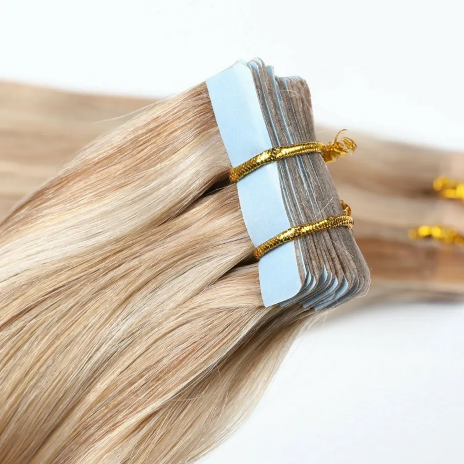 20 unids/lote venta al por mayor de cinta para el cabello, extensiones de cabello baratas y rectas, trama de piel sin costuras