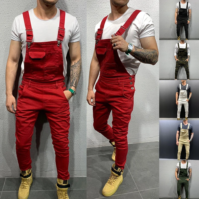 Spring Male Sleeveless Trousers Work Jumpsuit Men Pocket Overalls Pants Man Suspender Five Color Autumn Jumpsuit Casual 2019