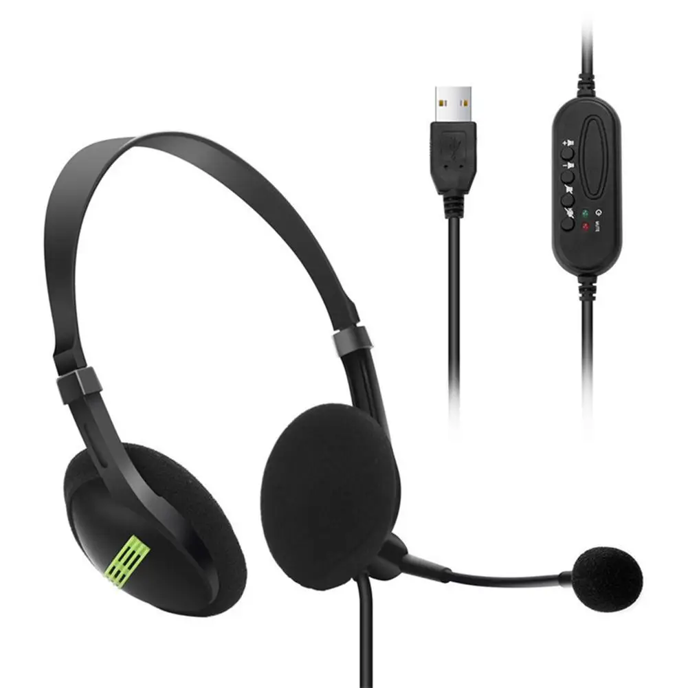 Black 3.5mm Microphone Adjustable Headband Wired Stereo Headset Noise Cancelling Earphone For Computer Laptop Desktop