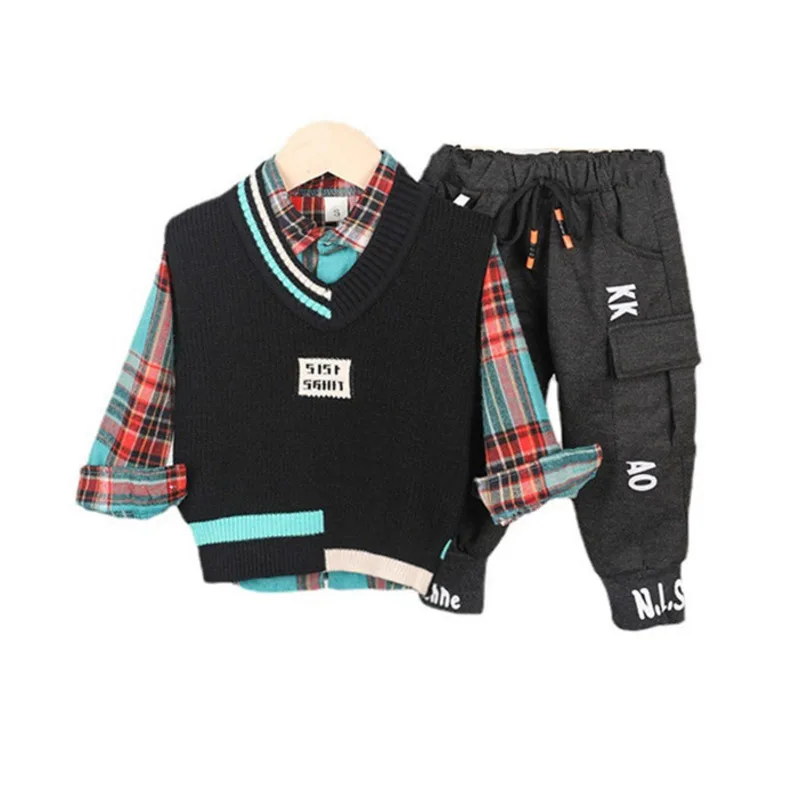 

New Spring Autumn Baby Boys Clothes Suit Children Cotton Vest Shirt Pants 3Pcs/Set Toddler Casual Costume Infant Kids Tracksuits