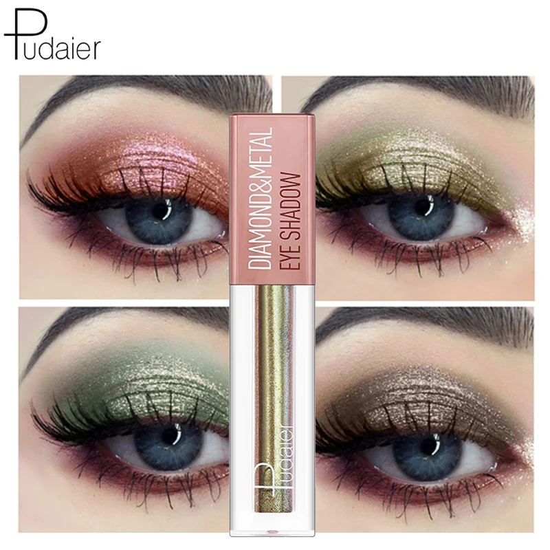 

Pudaier Brand Dimond Liquid Eyeshadow Stick Makeup Women Smoky Shining Pigments Metal Shimmer Eye Shadow Green Gold