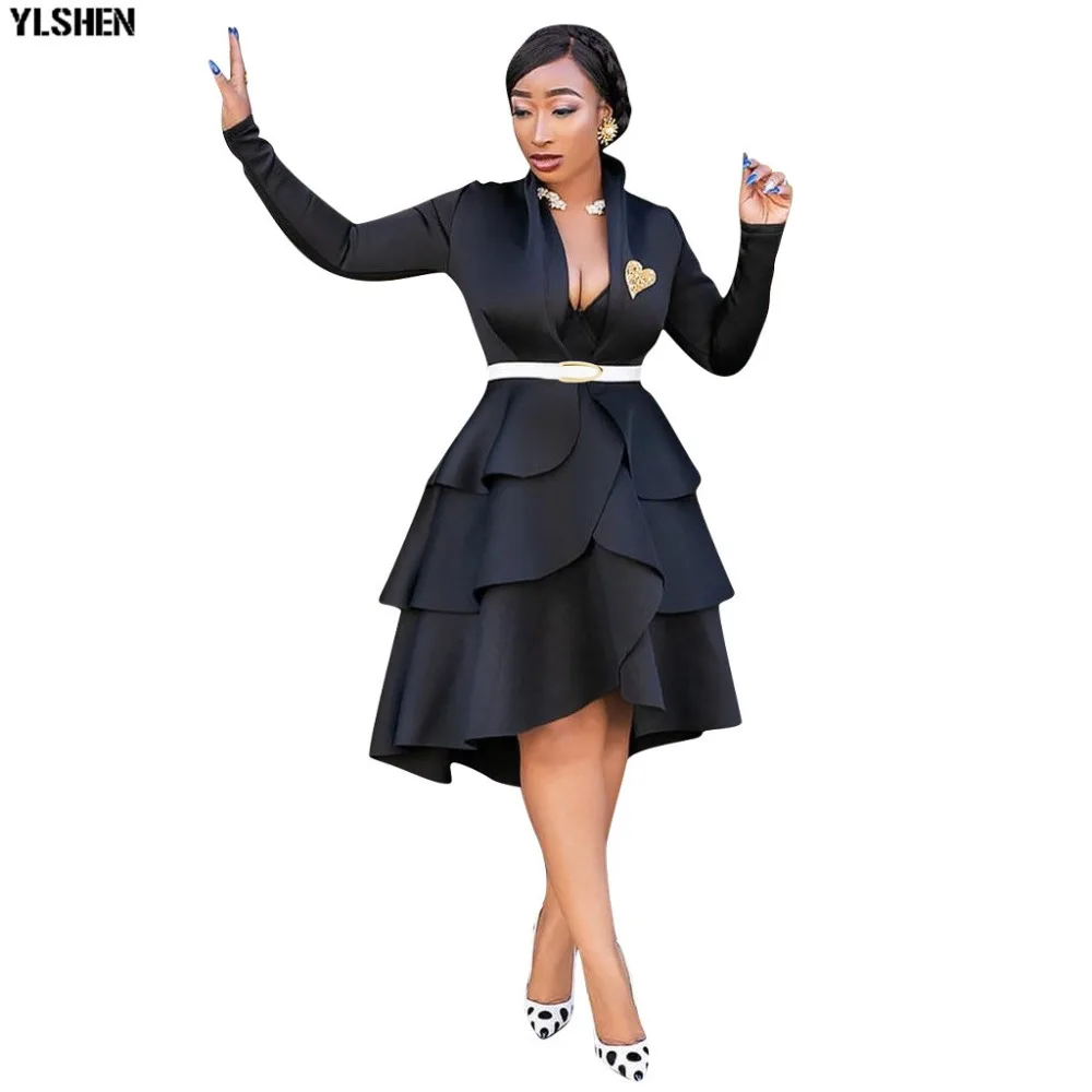 Black Red African Dresses for Women Solid Africa Dress African Clothes Fashion Falbala Evening Dress Robe Africaine Femme 2019 09