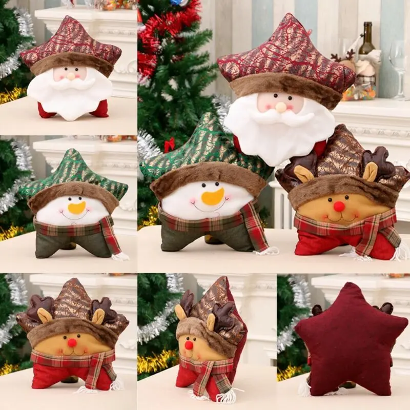 Рождественская пятиконечная подушка в форме звезды Санта Снеговик олень Рождественский диван из хлопка и льна Подушка для украшения дома подарок