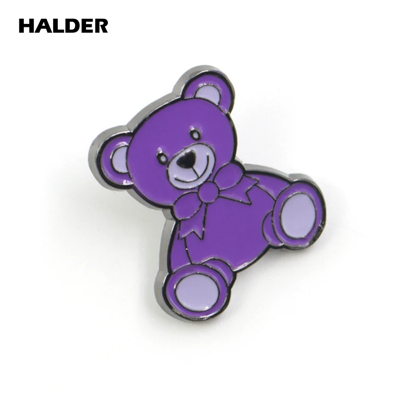 BR0054 HALDER Classic Teddy Bear Brown Purple Bear Fashion Jewelry Enamel Brooches Pins Lapel Badge Accessory Gift Decoration