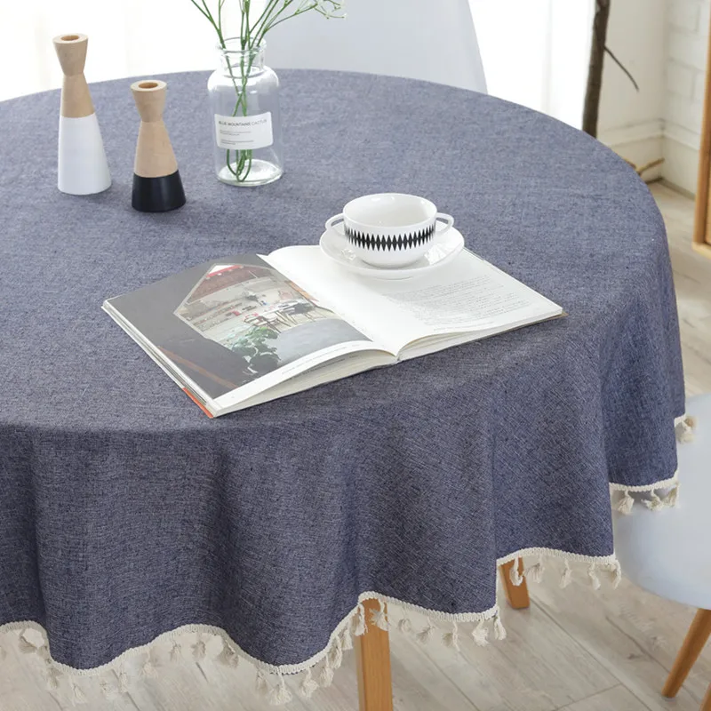 

Withme Tablecloth Solid color round decorative cloth linen kitchen Wedding tablecloths household table covers dustproof washable