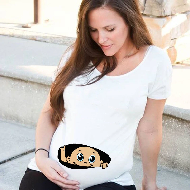 Camiseta de maternidad divertida con estampado de cremallera para mujer embarazada, de maternidad para mamá, talla grande, moda _ - Mobile