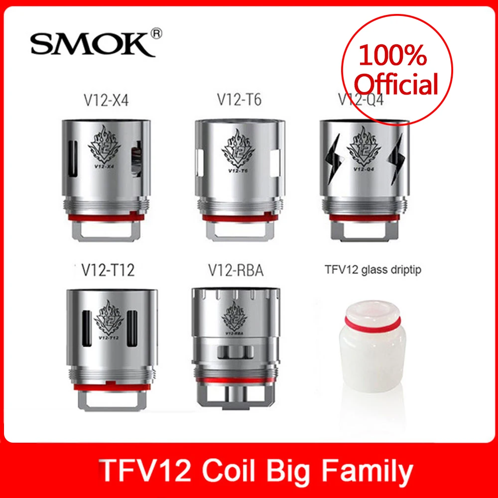 Оригинальный SMOK TFV12 X4/ T6 / T12 RBA T Coil V12 стеклянный дрип тип для smok tank Sub ohm электронная