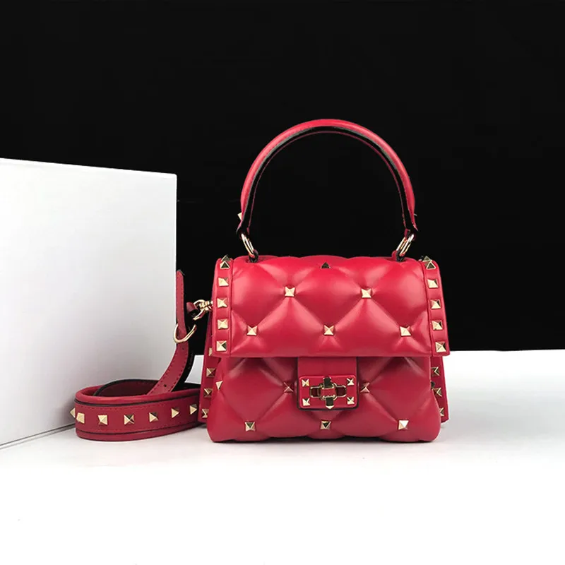 

9 Color High Quality Genuine Leather Purses and Handbags Famous Designer Rivet Diamond Lattice Shoulder Messenger Bags