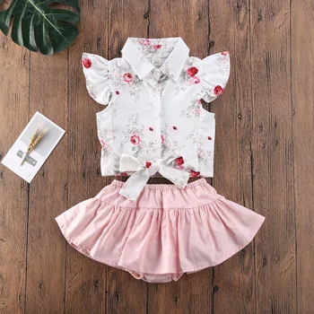 

Pudcoco Toddler Baby Girl Clothes Flower Print Sleeveless Bowknot Tops Ruffle Tutu Short Pants 2Pcs Outfits Clothes Sunsuit