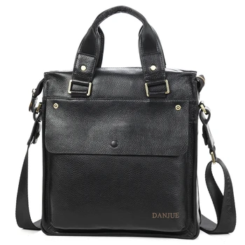 

Cowskin Mens Handbag Business Vertical Shoulder Bag For Male Brand Genuine Leather Messenger Bags Black