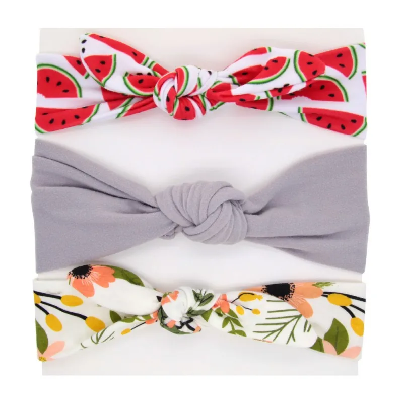 3 шт./компл. эластичная повязка на голову с принтом для маленьких девочек, милый цветочный/Фруктовый бант, повязка на голову, ободок для вечеринки, Детские аксессуары для волос