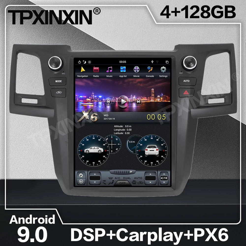 128 Tesla Carplay Android Car Radio 2 Din Stereo Receiver For Toyota Fortuner Hilux 2007 2008 2009 2010 2011 2012 2013 2014 2015