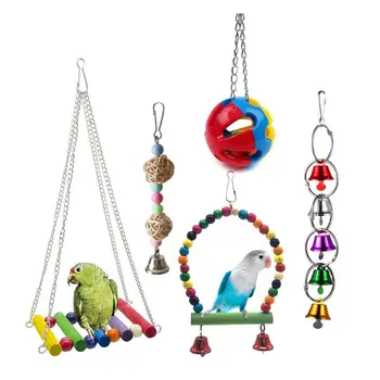 

5pcs Bird Parrot Toys Hanging Bell Pet Bird Cage Hammock Swing Toy Colorful Bite