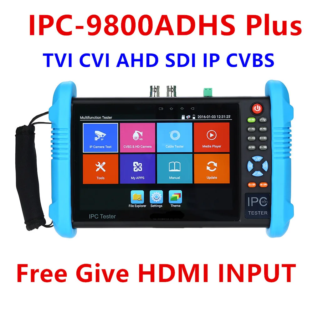 IP Camera Tester IPC-9800ADHS Plus IP Analog TVI CVI SDI AHD HDMI input CCTV Tester Monitor DC12V 3A 48V PoE power  WIFI 6K H265