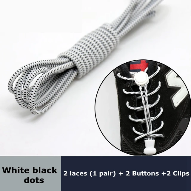 Round Elastic Shoelaces Suitable For Various Shoe Accessories No Tie Shoelace Fixed Stretching Locking Lazy laces 1 Pair White black point