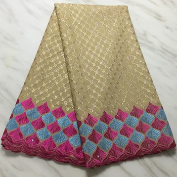 

Gold swiss lace fabric 2019 swiss voile lace In switzerland latest african cotton dry lace with stones for dress 5yards/lot