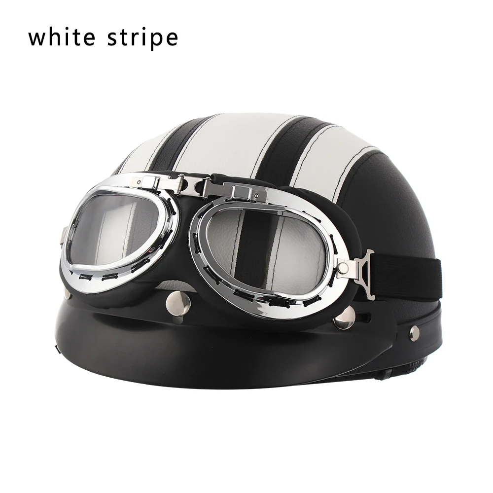 White Stripe Ретро стиль козырек для мотоцикла УФ очки шлем для скутера открытым лицом защитные шестерни шлем мотокросса шлем аксессуары для мотоциклов - Цвет: White Stripe