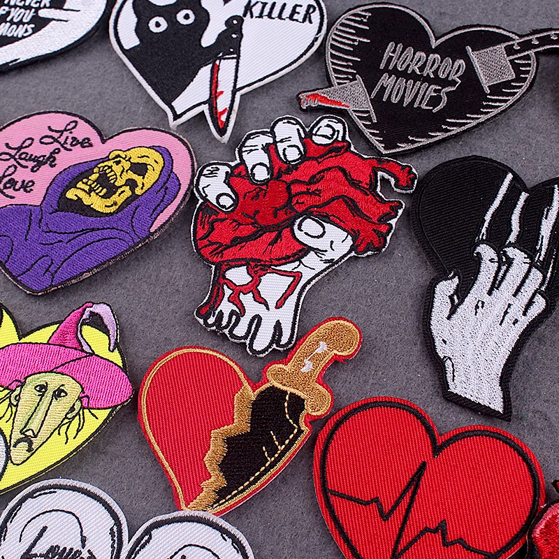 Punk Heart Embroidered Patches For Jacket Clothing Stickers Red Heart