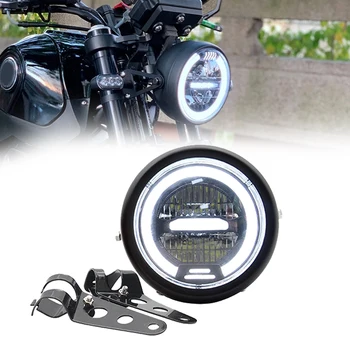 

12V 6.8inch Cafe Racer Vintage Motorcycle LED head light lamp Distance Light Motorcycle Headlight DRL Halo Ring+Bracket