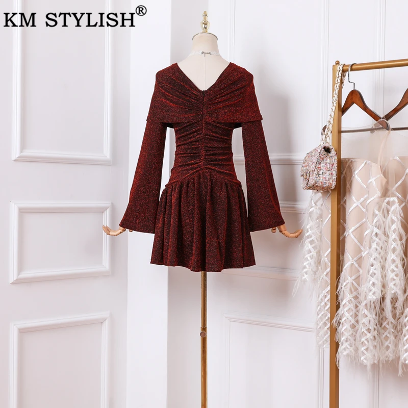 Ropa mujer amitie otoño/invierno nuevo vestido de estrella de crepé con hombros descubiertos negro rojo con cuello Salash|Vestidos| - AliExpress