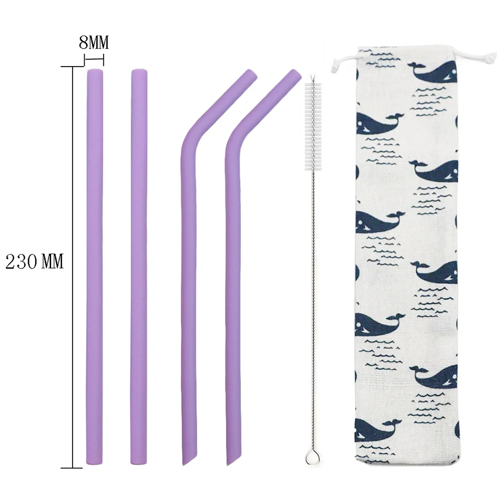6pcs purple no.1 6 шт многоразовые соломенные силиконовые соломинки Набор Гибкая соломка с чистящей щеткой мешок прямой изогнутый Смузи соломы для 20 унций - Цвет: 6pcs purple no.1