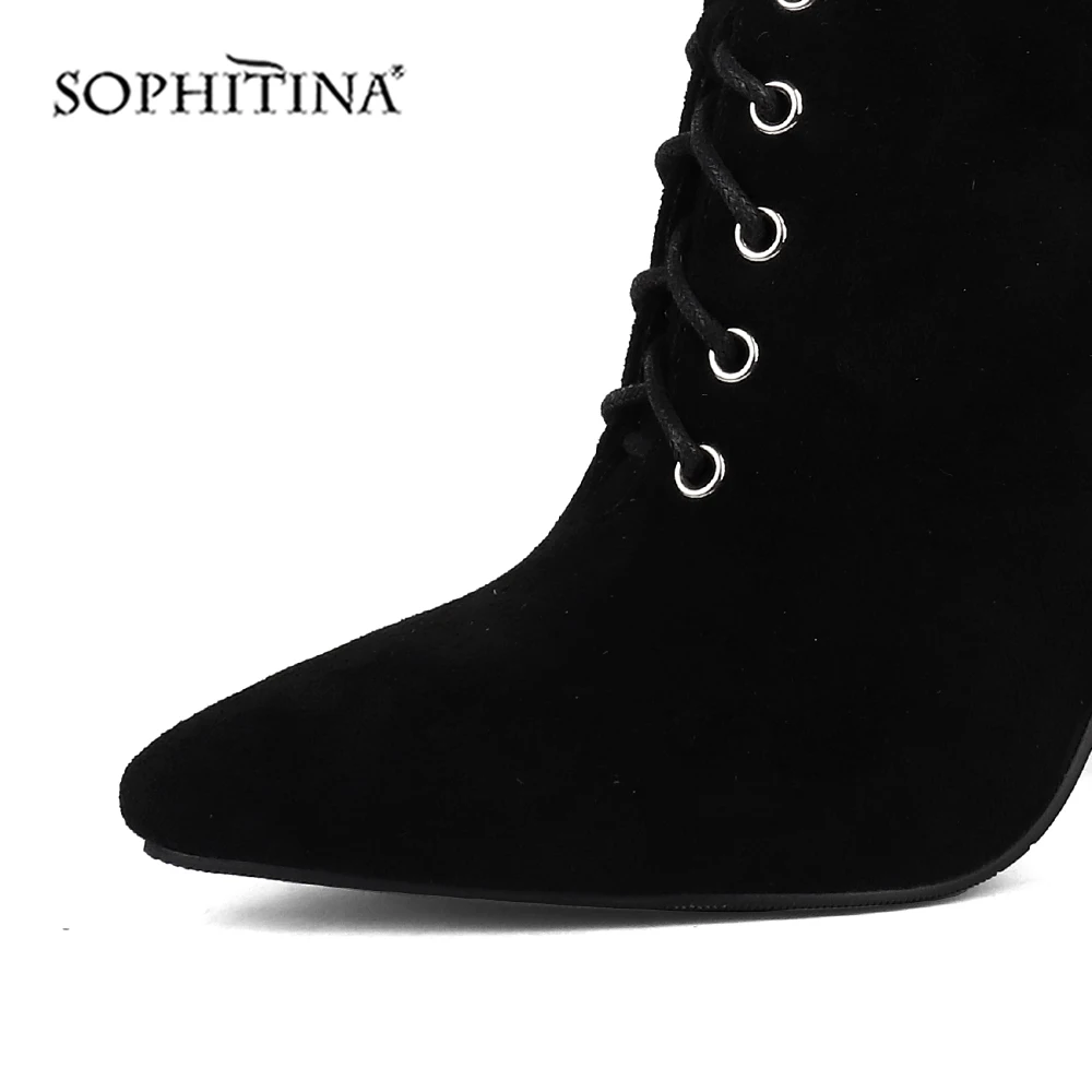 SOPHITINA/модные ботинки на шнуровке; удобная пикантная женская обувь ручной работы на молнии с острым носком на квадратном каблуке; Новые ботильоны; BY137
