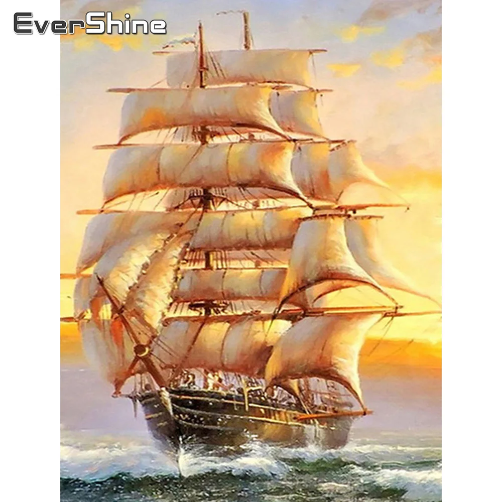 Evershine Diamond Painting Full Drill Square Landscape Sailboat Diamond Embroidery Scenery Cross Stitch Kit Mosaic Bead diamond painting,diamond painting accessories