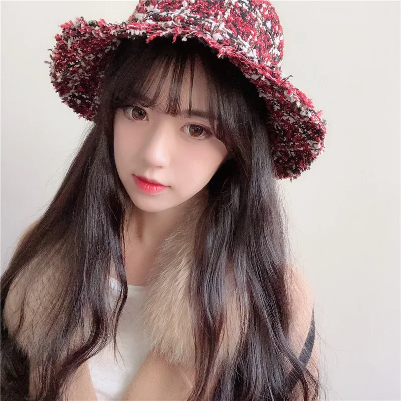 YOYOCORN женская осенняя и зимняя новая Рыбацкая шапка женская цветная клетчатая Рыбацкая шапка для девочек зимняя шапка - Цвет: Красный