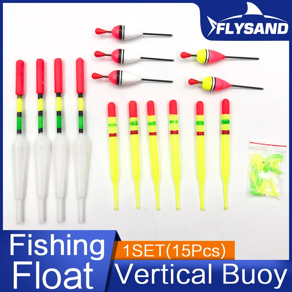 FLYSAND-señuelo de pesca de varios tamaños, flotadores, deslizamiento, tubo de deriva, accesorios de pesca, Kit de flotador de pesca deportiva, 15 por juego - Hilosyanzuelos