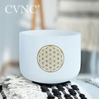 CVNC 528Hz 8 Inch C Note Life Flower Design Chakra Frosted Quartz Crystal Singing Bowl for Stress Relief with Free Mallet