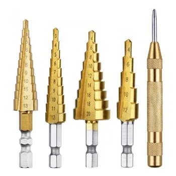 

SHGO HOT-HSS Steel Titanium Step Core Drill Bits 3-12Mm 4-12Mm 4-20Mm Step Cone Woodworking Metal Drilling Bit Set