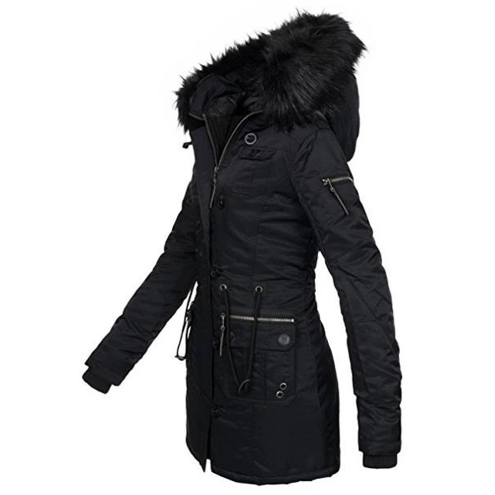 DUUTI, зимнее пальто для женщин, одноцветное, готическое, ветрозащитное, средней длины, пальто для женщин, для улицы, теплое, толстое, с капюшоном, на молнии, Базовая куртка D20