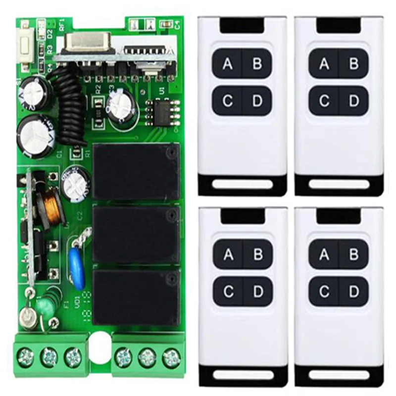 

AC110V 220V 230V 3CH 3 Channel Wireless Remote Control LED Light Switch Relay Output Radio RF Transmitter And 433 MHz Receiver
