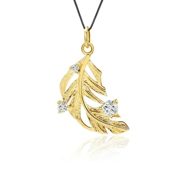 

GEM'S BALLET Natural White Quartz 925 Sterling Silver Golden leaf Feathers Pendant Handcrafted Necklace Women Fine Jewelry