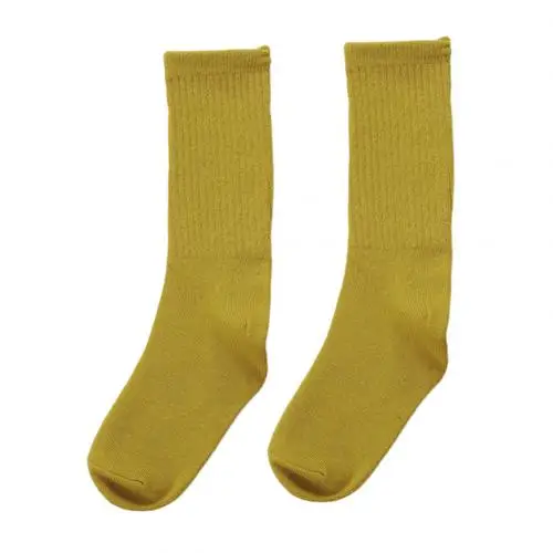 Yellow Green Детские Однотонные эластичные мягкие теплые Дышащие носки без пятки средней длины для мальчиков и девочек - Цвет: Yellow Green