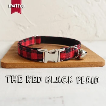 

100pcs/lot MUTTCO wholesale grid handmade cat collar THE RED BLACK PLAID durable pet necklace collar for your house pet 2 sizes