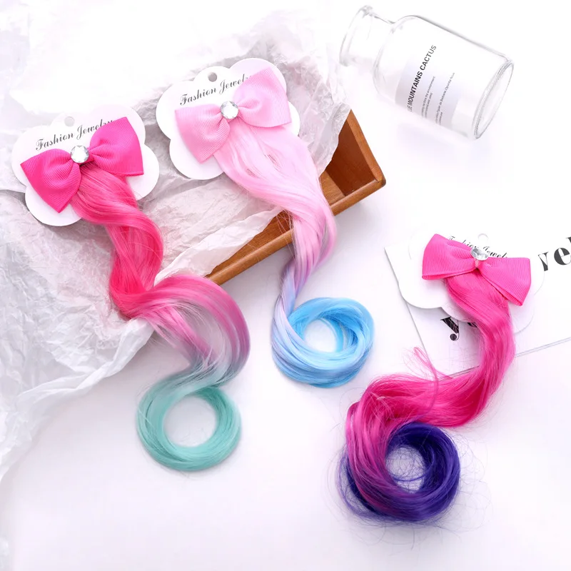 Cute Bow Hair Clips For Girls 22cm Long Wig Ponytails Bows Kids Baby Hairpins Barrettes Accessories | Детская одежда и обувь