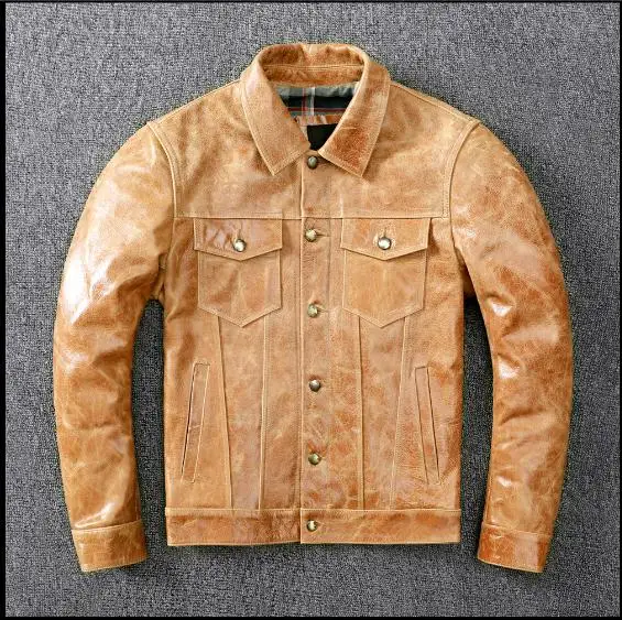 mens sheepskin coat Free shipping.2020 Mens slim genuine leather jacket,Vegetable tanned batik head leather coat,classic 507 style leather jacket cowhide leather jacket mens