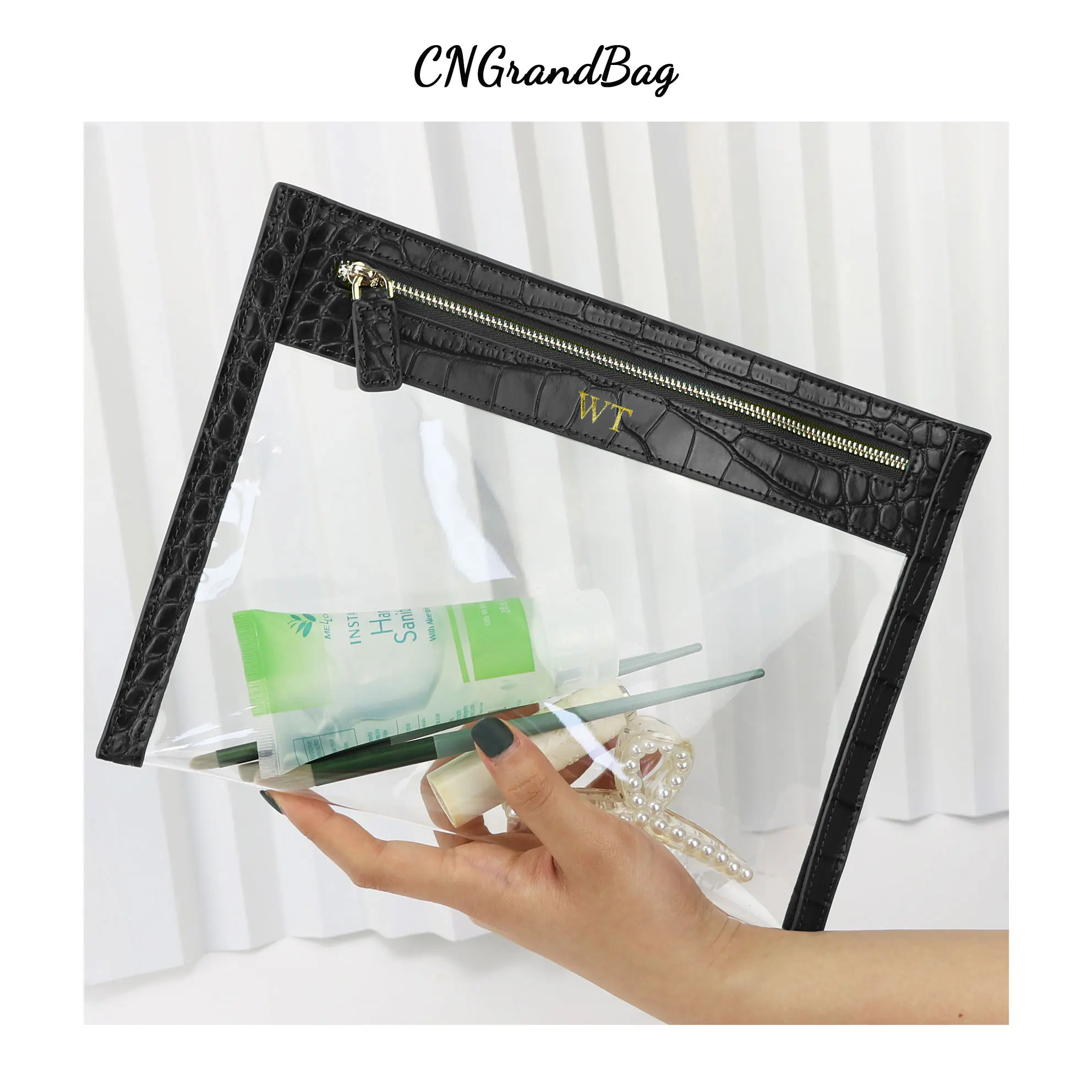 Personalized Crocodile Leather Women Travel Makeup Bags Clear TPU Travel Wash Bag Small PVC Pouch Clutch Bag makeup organizer cosmetic bag cosmetic storage bag toiletry bag makeup bag cosmetic case