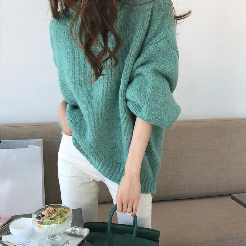 Blauw Roze O Hals Vrouwen Trui Herfst Winter Lange Mouwen Oversize Jumpers Solid Mooie Gebreide Losse Fashion Truien Blauw Roze O Hals Vrouwen Trui Herfst Winter Lange Mouwen Oversize Jumpers Solid Mooie Gebreide Losse Fashion Truien