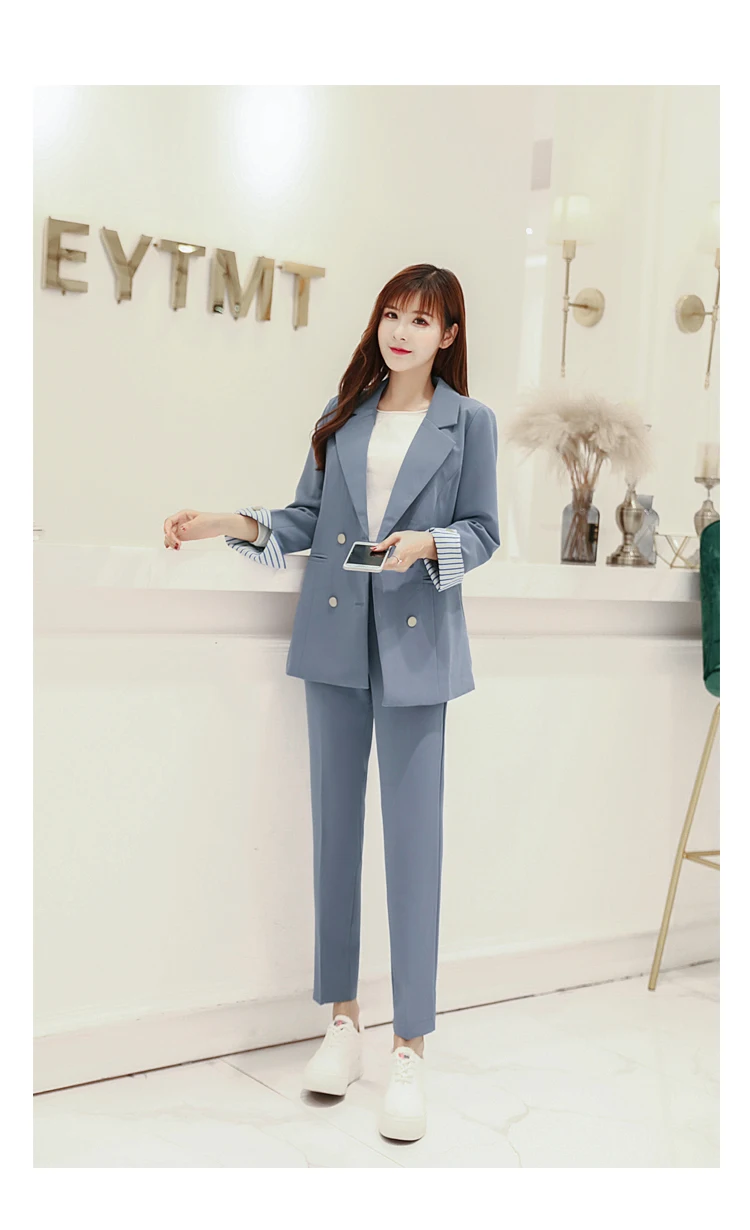Heydress осенний однотонный двубортный Блейзер, костюм для офисной леди, элегантные брюки, костюм комплект из двух предметов