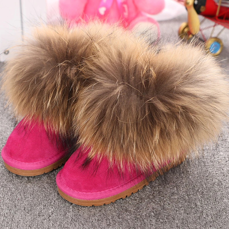 Sapatos infantis, Big Natural Fox Fur, Botas