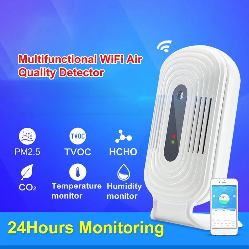 Wifi домашний счетчик смога PM2.5/HCHO/TVOC/CO2 Монитор температуры и влажности воздуха анализатор качества воздуха детектор газа анализатор JQ-300