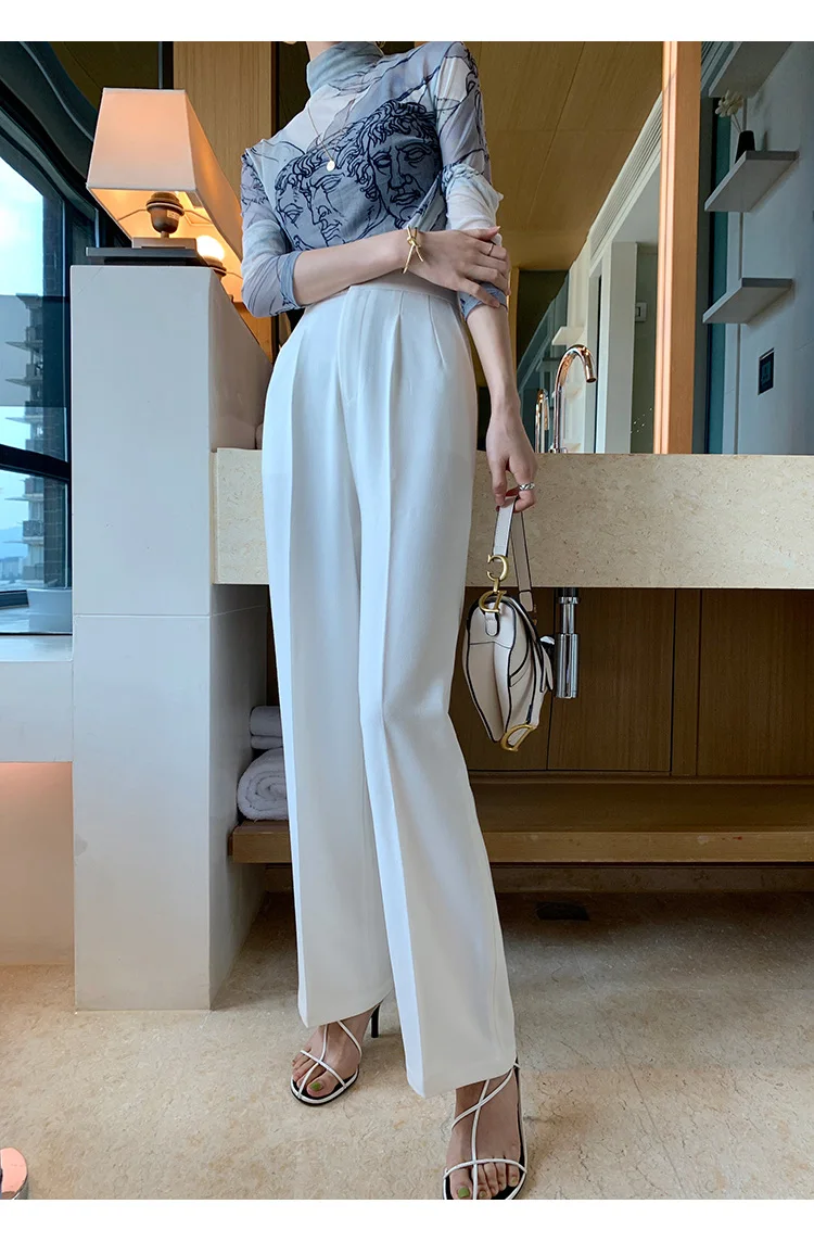 Pantaloni bianchi non trasparenti tasca con cerniera a vita alta da donna  pantaloni larghi a gamba larga di grandi dimensioni - AliExpress Women's  Clothing