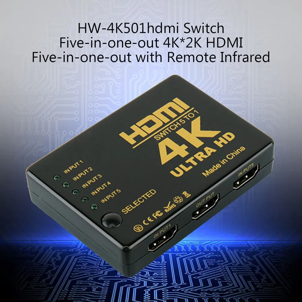 Hdmi коммутатор Five In и One Out 4K* 2K Hdmi Five In One Out с пультом дистанционного управления Инфракрасный Hdmi конвертер