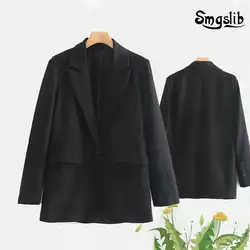Элегантные женские черные свободные длинные куртки 2019 Модные женские однокнопочные винтажные повседневные пальто женская верхняя одежда