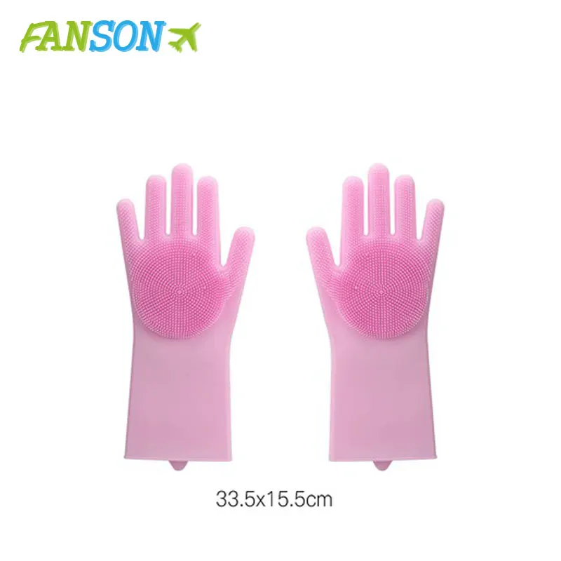 FANSON 1Pcs Silicone Dishes Washing Glove with Cleaning Brush Kitchen Housekeeping Washing Glove Food Grade Dishwashing Gloves